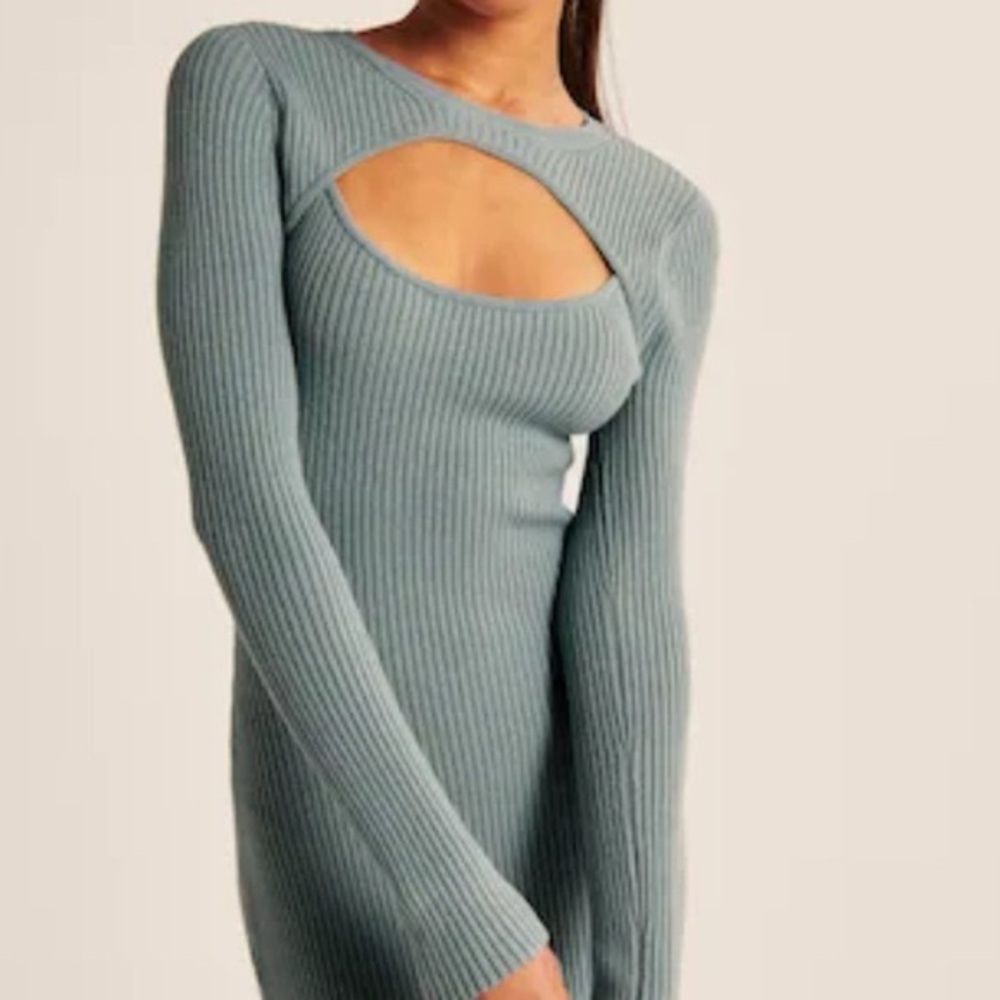 Abercrombie & Fitch blue ribbed sweater midi dress keyhole cut out long sleeve